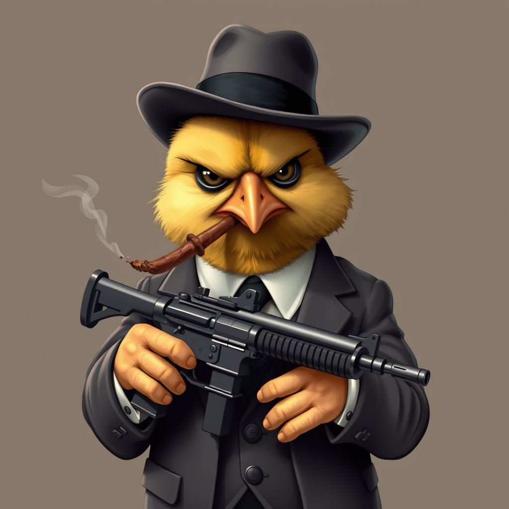 Grumpy Gangster Chicken with Tommy Gun