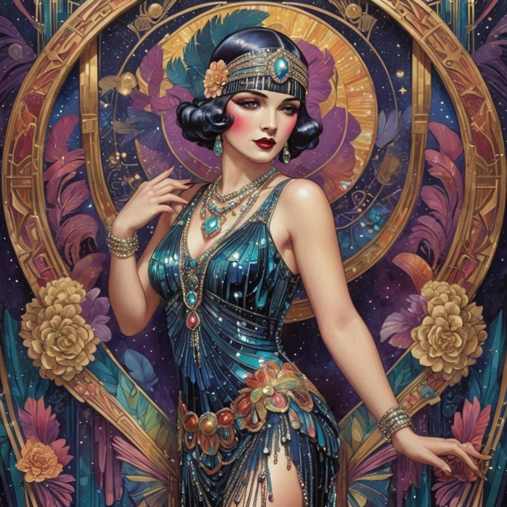 Glamorous Flapper in Art Deco Style