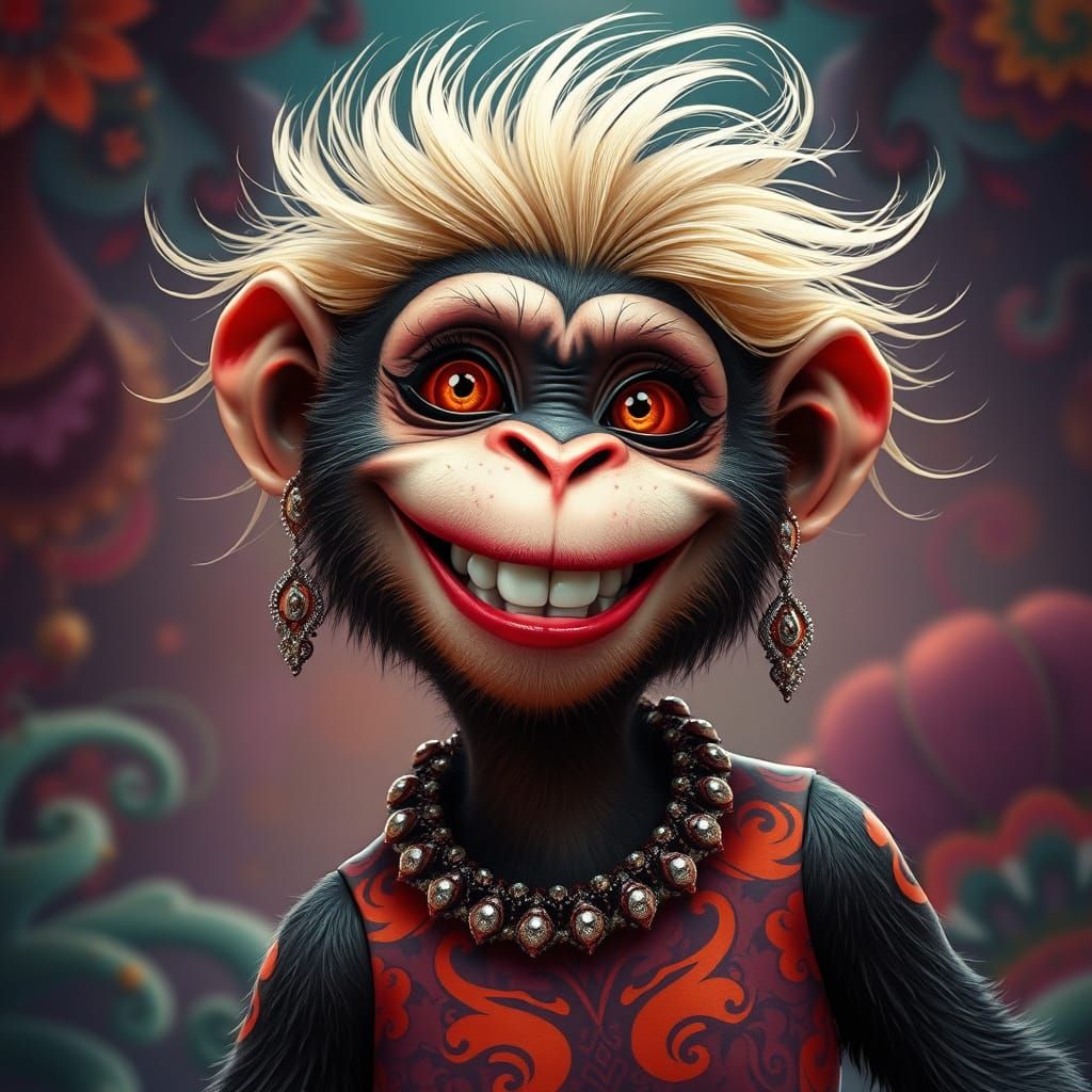 Glamorous Monkey Goddess in Tiger Print Regalia