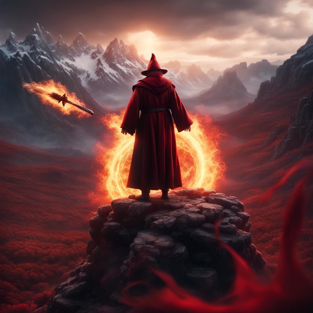 Dwarf Wizard Casting Fireball in Valley