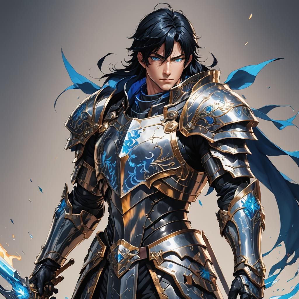 Anime Paladin with Black Hair and Blue Eyes