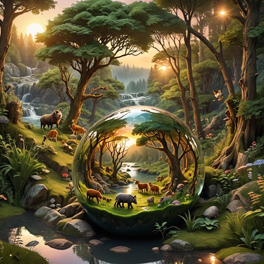 Forest in a Sphere at Sunset