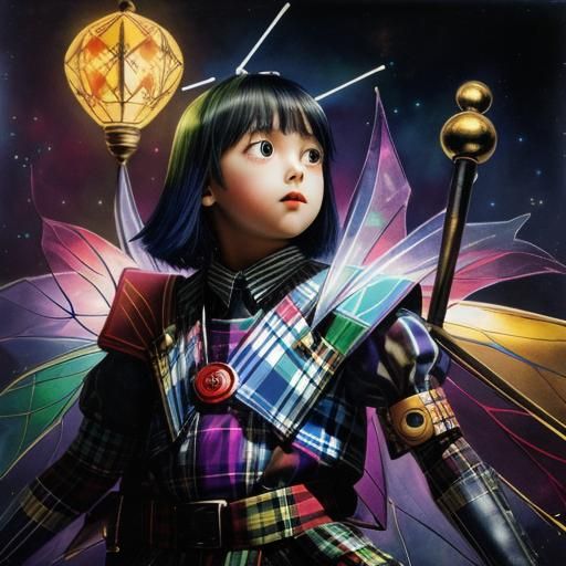 Tartan background ,Kid's drawing ,surreal child's drawing , ...