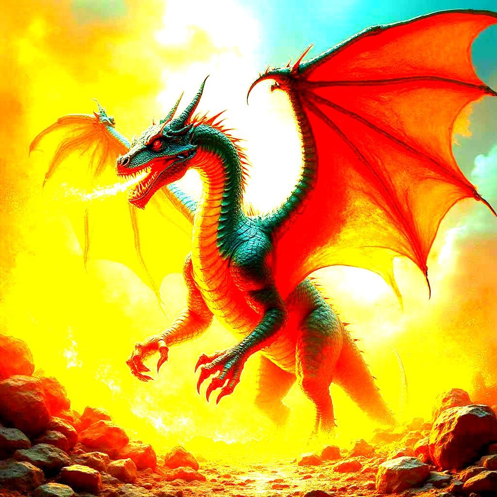 Majestic Dragon Breathing Fire