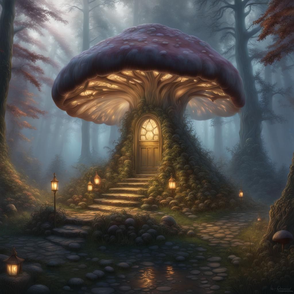 Ethereal Mushroom Circle in a Hyperdetailed Fantasy Landscap...