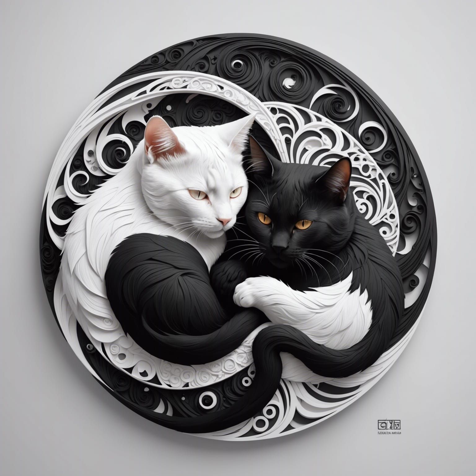 Yin-Yang Cats: Abstract Fractal Zentangle in 3D