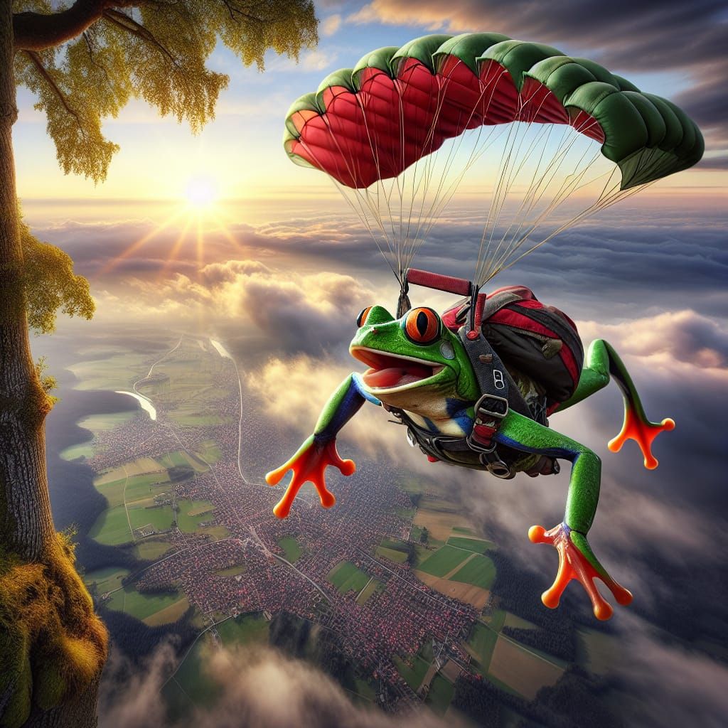 Daredevil Frog Skydiving in Hyperrealistic HDR