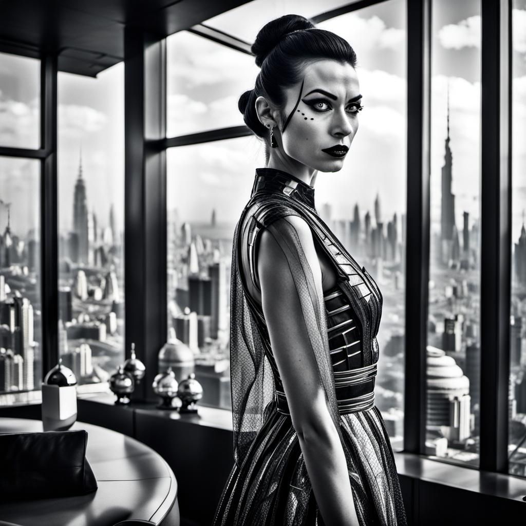 Glamorous Woman in Star Wars Apartment, Black and White Phot...