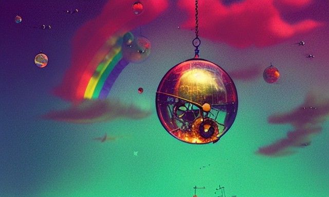 Steampunk Bird Aviary Floating in Space