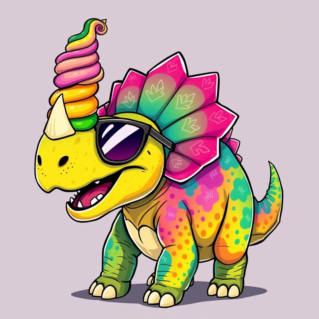Cartoon Triceratops with Ice Cream Horn