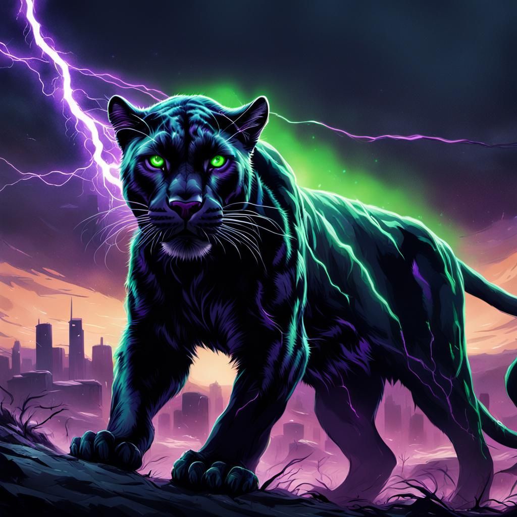 Electric Panther Stalks Prey in Dystopian Ruins
