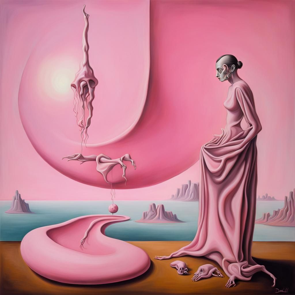 Pink Surreal Landscape in Salvador Dali Style