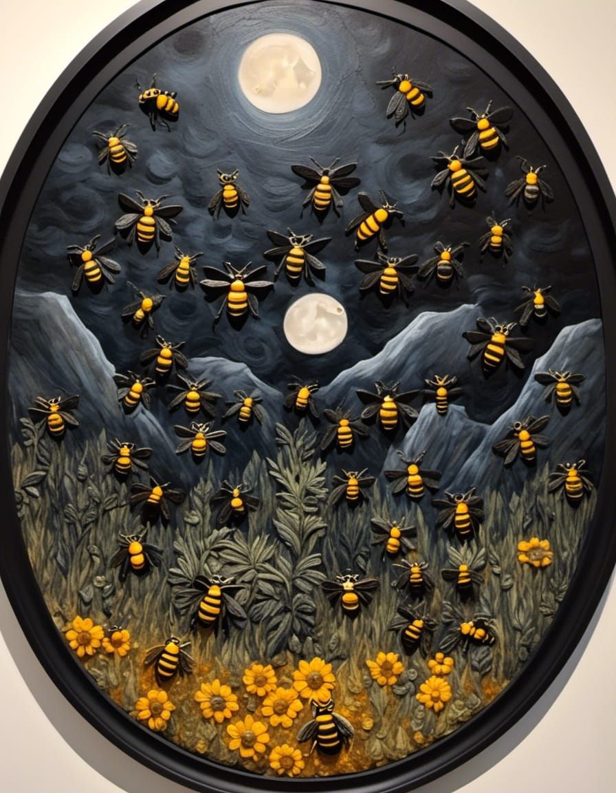 Intricate Bee Stands Brave in Dark Landscape