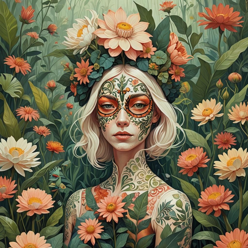 Woman with Flower in Field, Portrait Painting