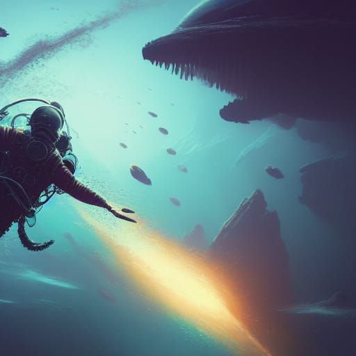 Astronaut Ocean Dive: Dark Fantasy Concept Art