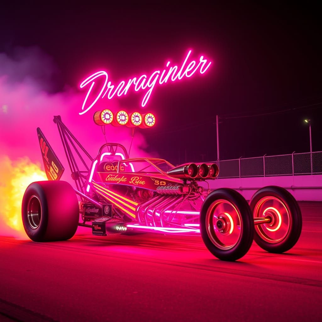 Synthwave Neon Dragster in Retro Style