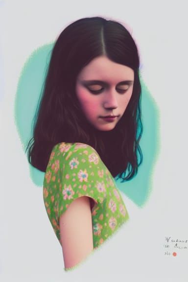 Girl in Flower Meadow, Art Nouveau Style