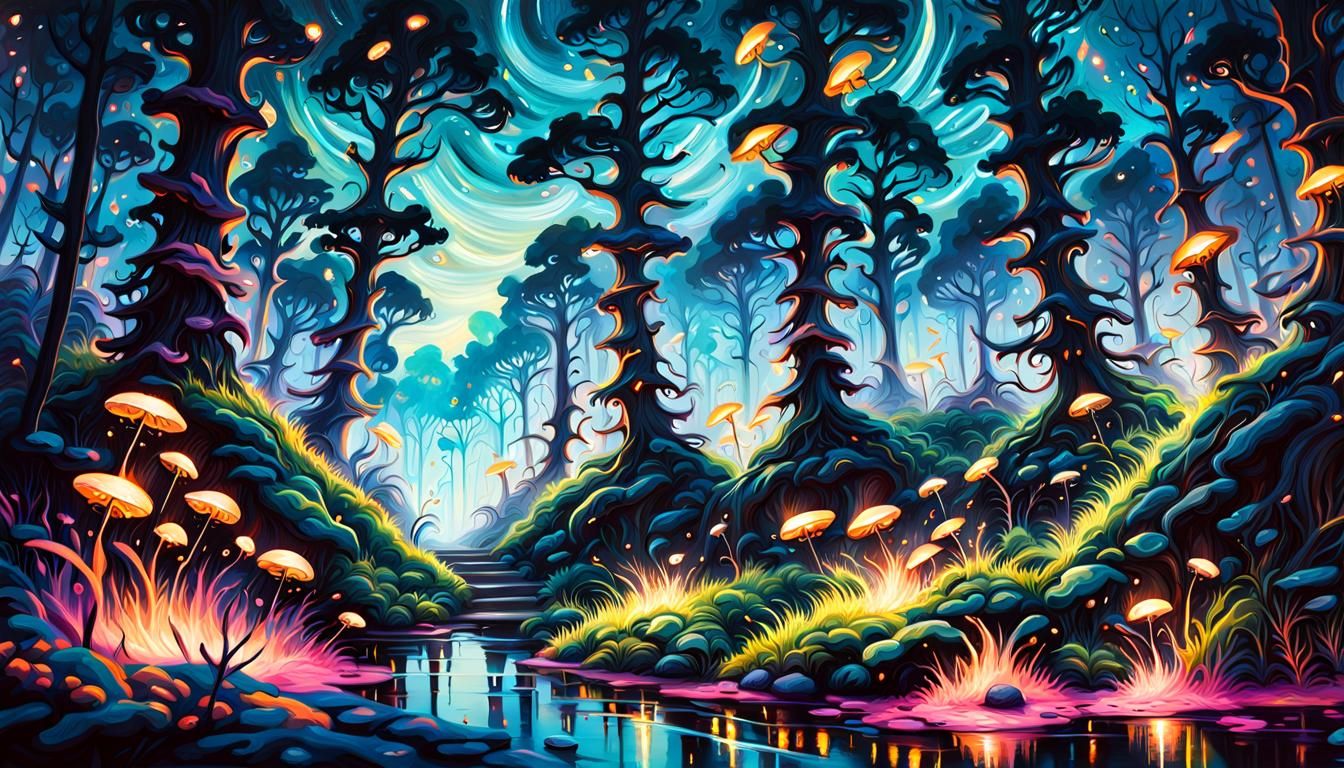 Mystical Forest at Night in Graffiti Art Style