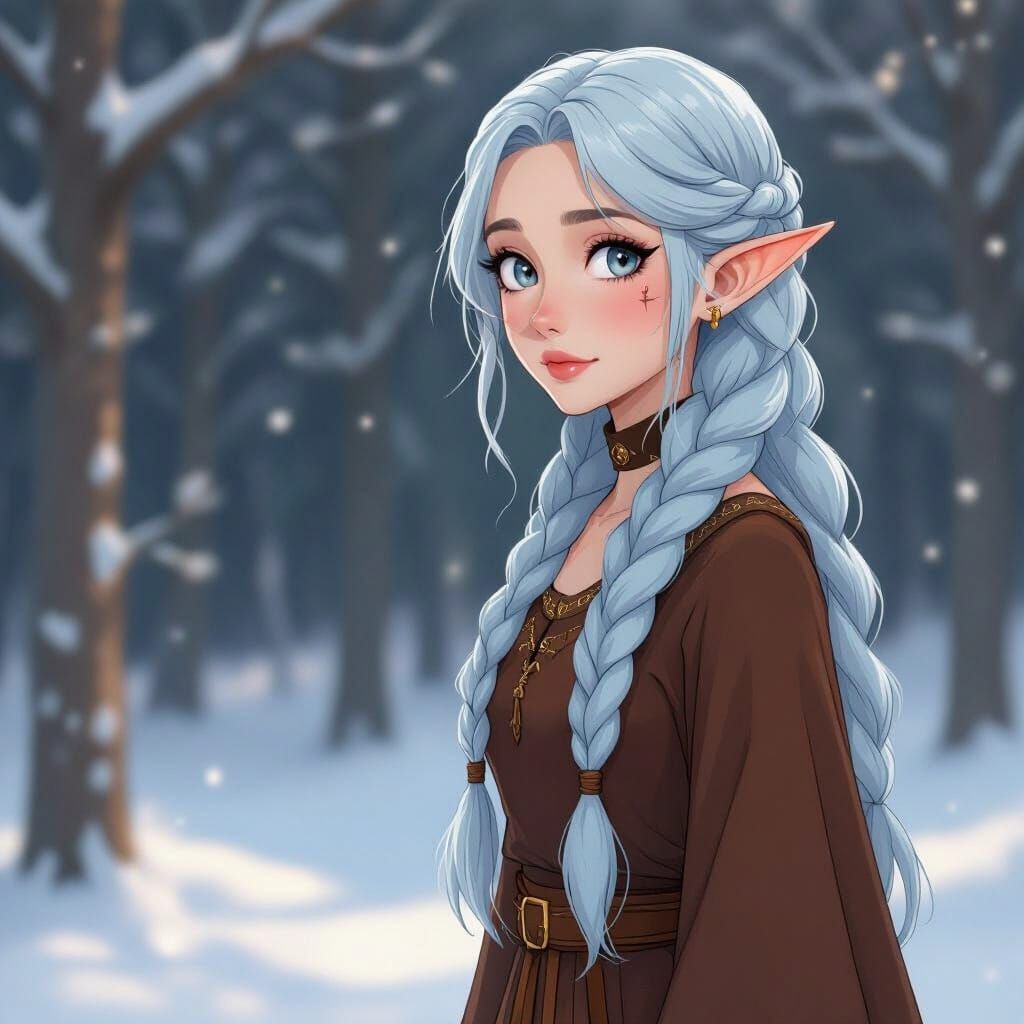 Fantasy Woman with Blue Hair in Cartoon Style