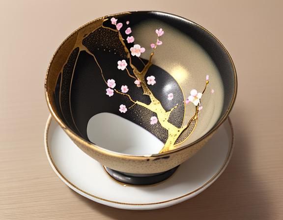 Broken Japanese Tea Cup Repaired by Gold Kintsugi It's Imperfections Become its Most Beautiful Aspect.
