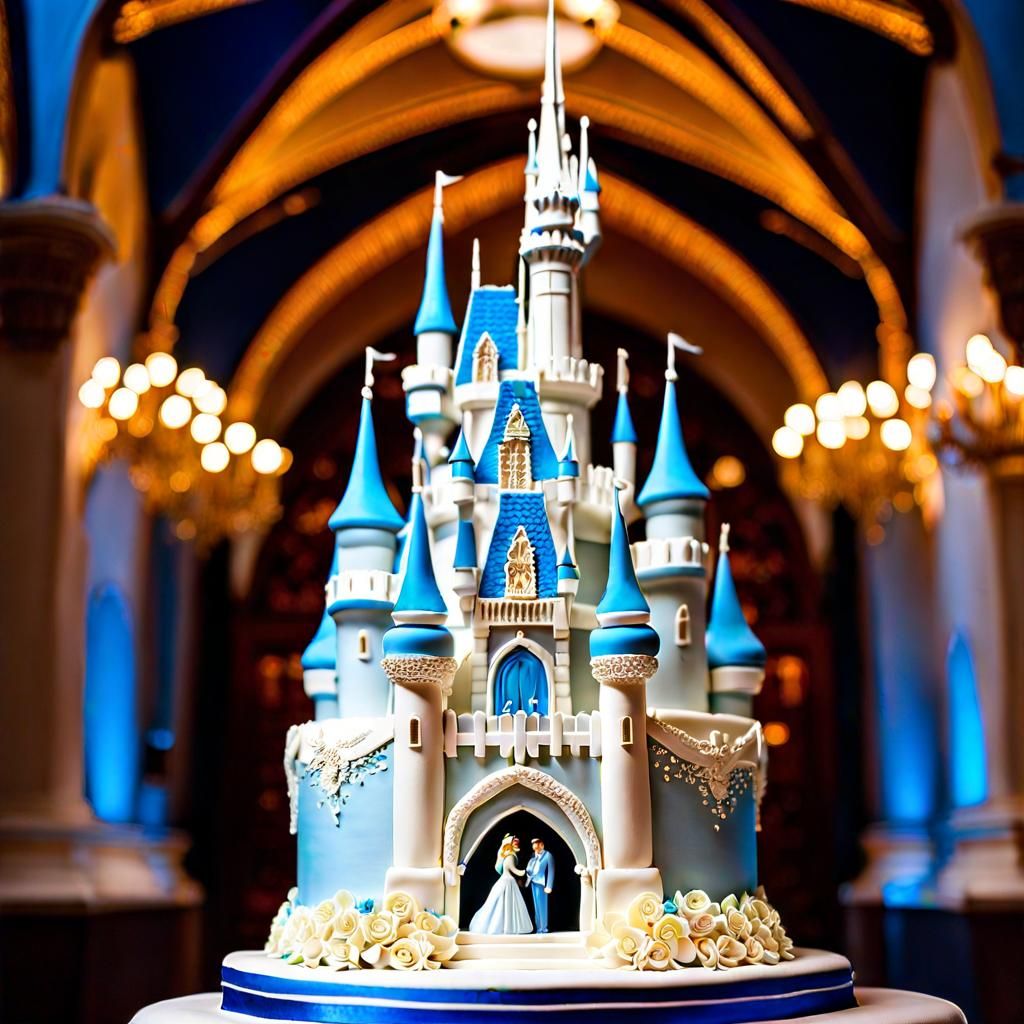 Cinderella Castle Wedding Cake: Detailed Digital Art