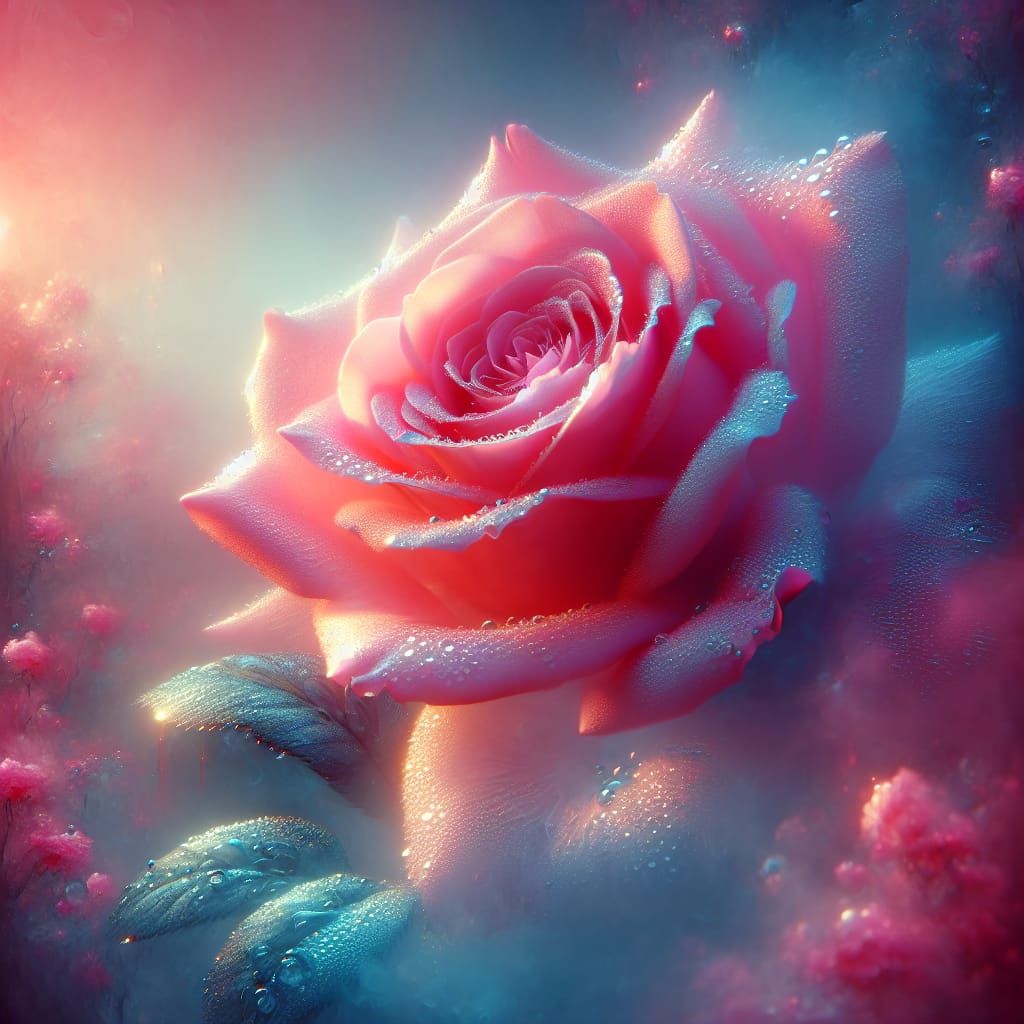Surreal Pink Rose in Mystical Garden