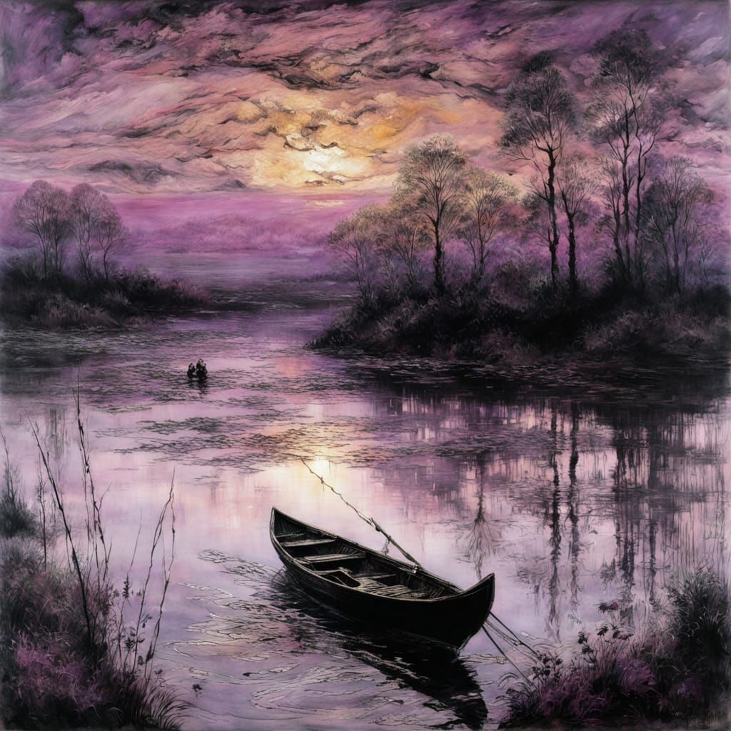 Quiet lake with a boat