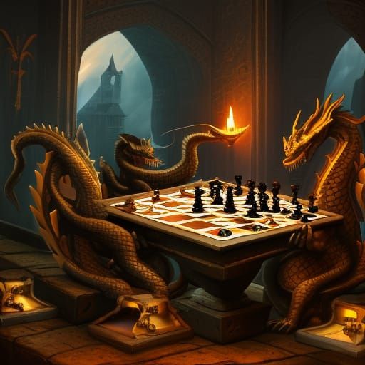 Dragons Play Chess: Detailed Fantasy Art