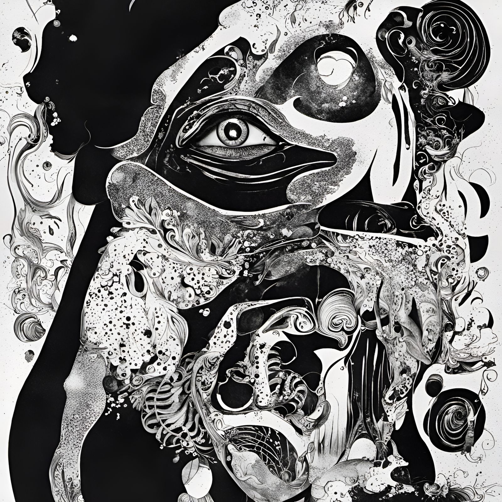 Surreal Fish Beast Portrait in Cloudy Sky