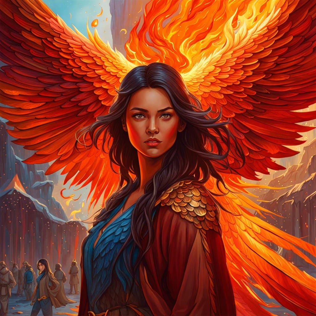 Fiery Girl with Phoenix Wings Digital Art