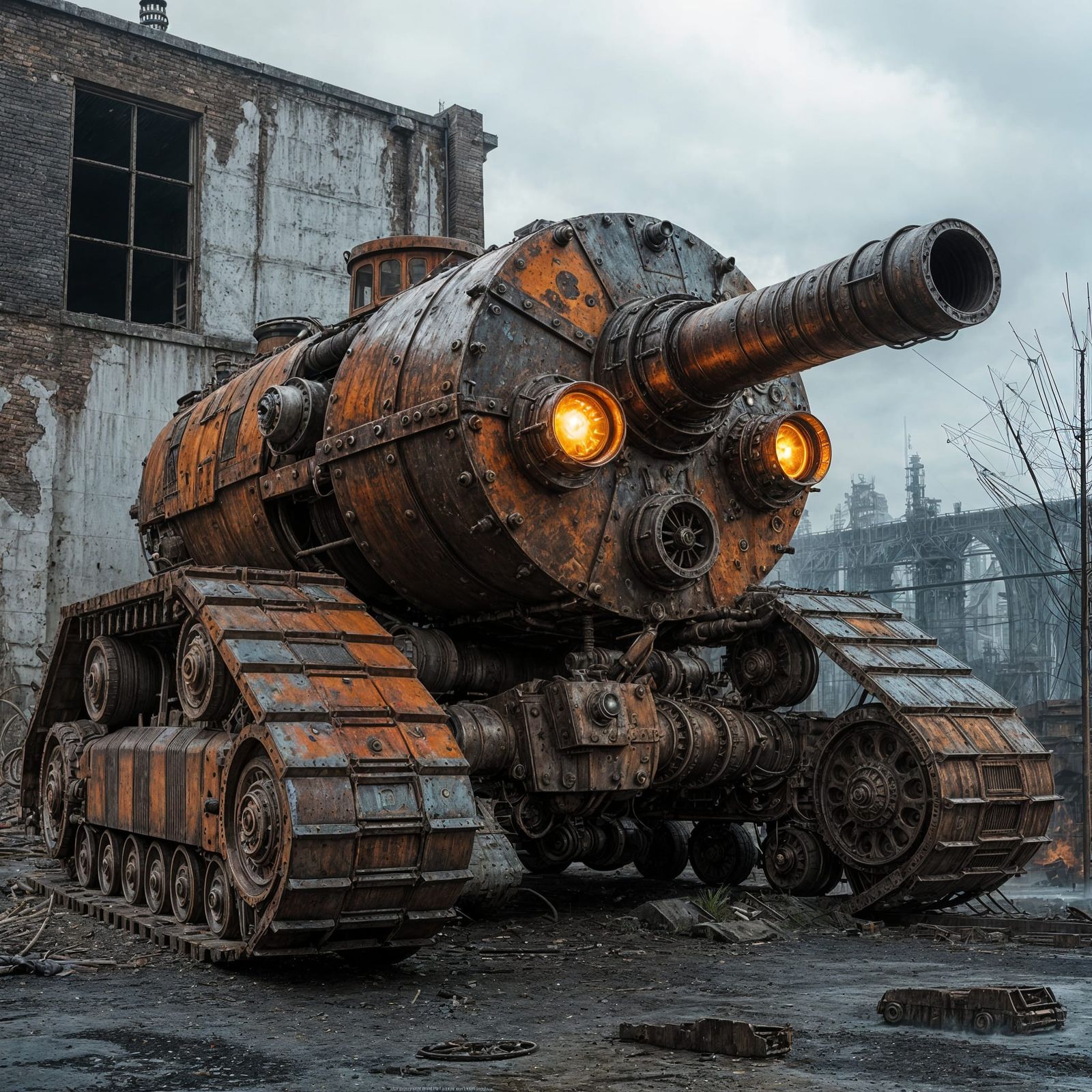 Gritty Dieselpunk Spider Machine with Cannon