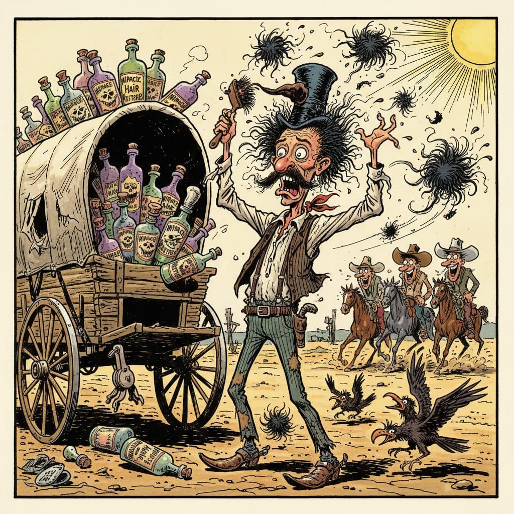 Wild West Salesman's Miracle Tonic Creates Exploding Afro