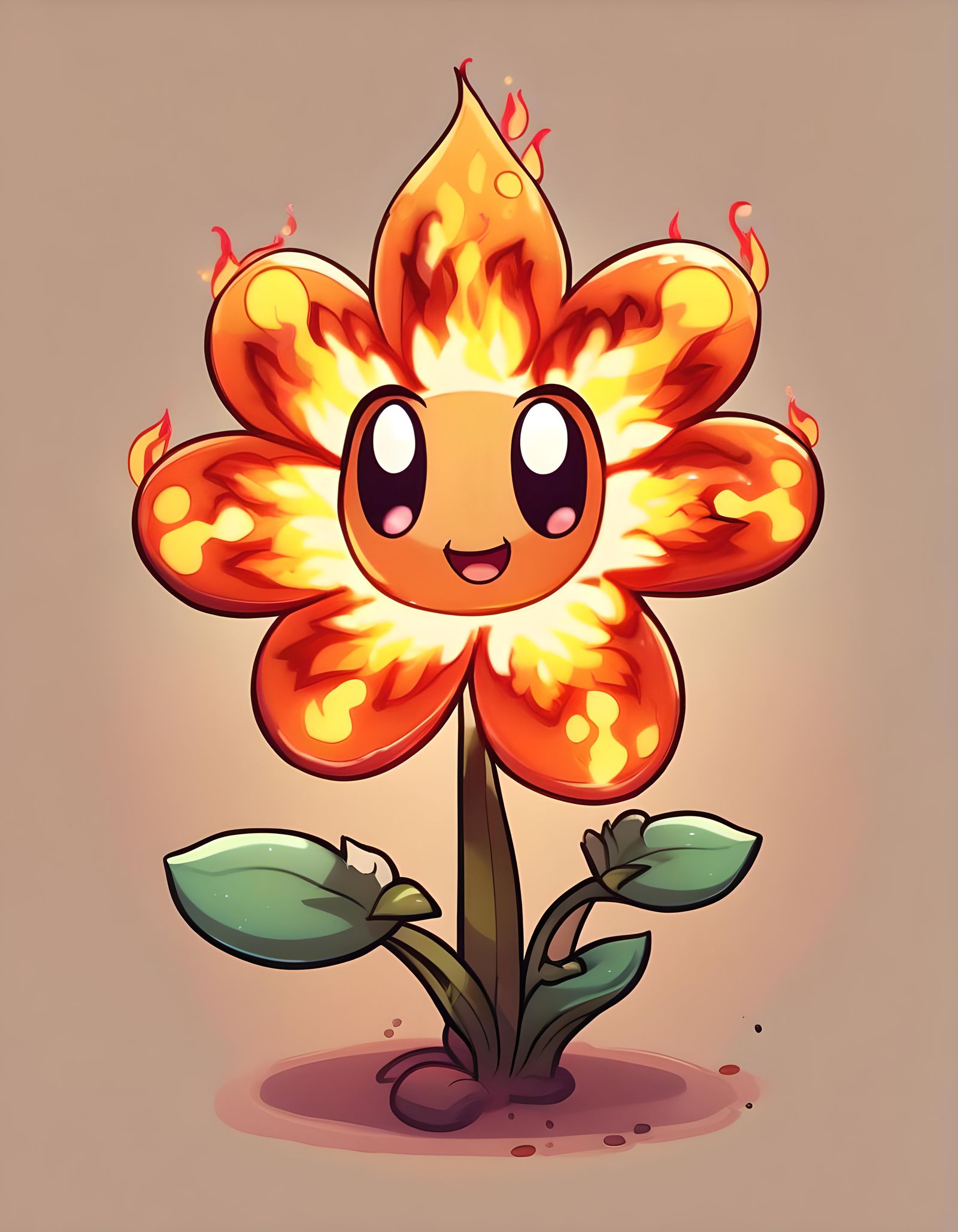 Cute Fire Flower in Cartoon Style