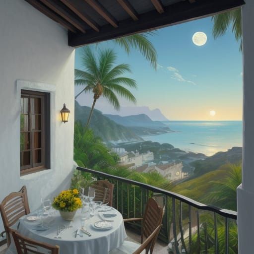 Tranquil Cottage Overlooking Jungle, Impressionistic Style