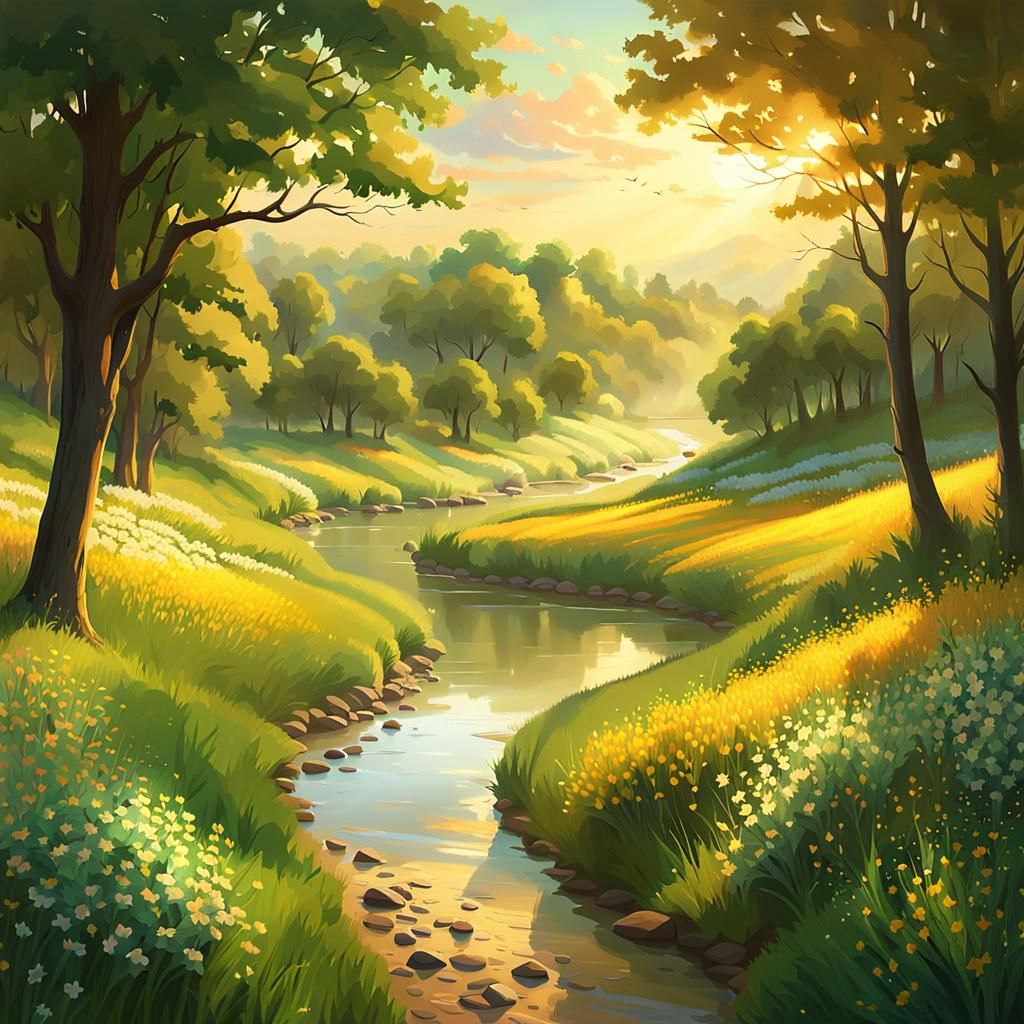 Golden 'Green Country' Over Serene Landscape