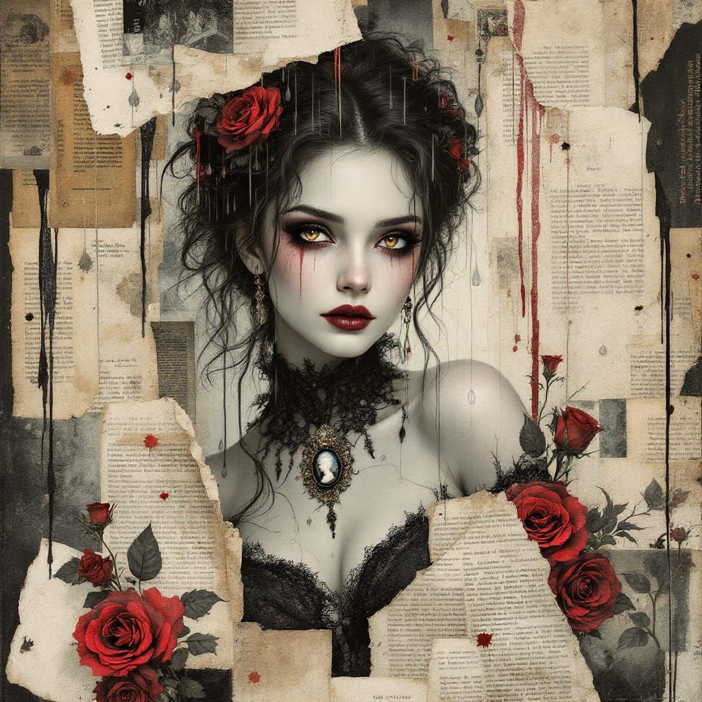 Victorian Vampiress in Mixed Media Collage