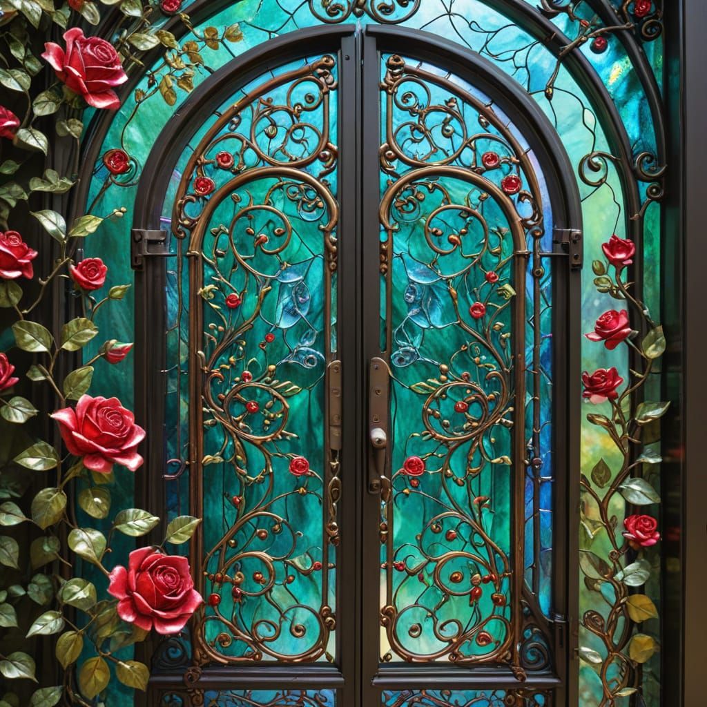 Alcohol Ink Stained Glass Garden Gate with Roses