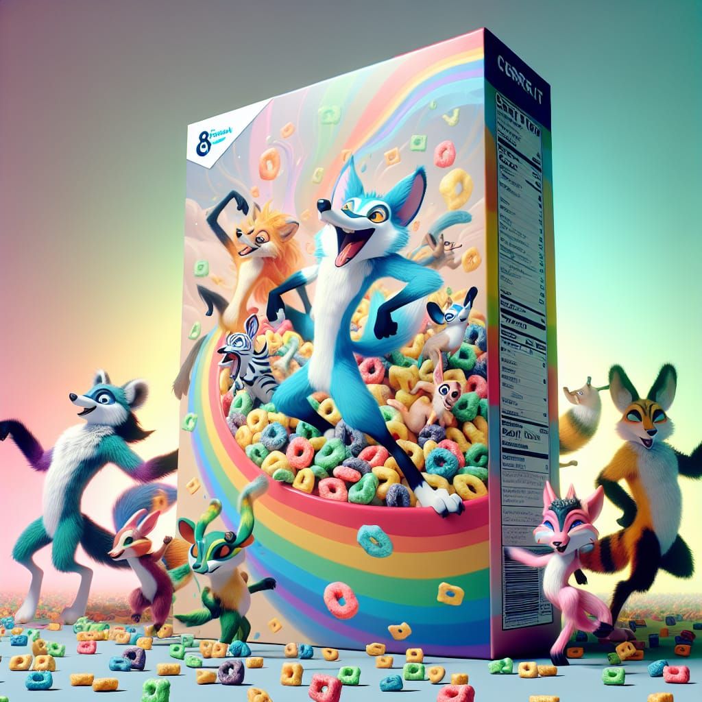 Whimsical Cereal Box Design in Fantasy Art Style