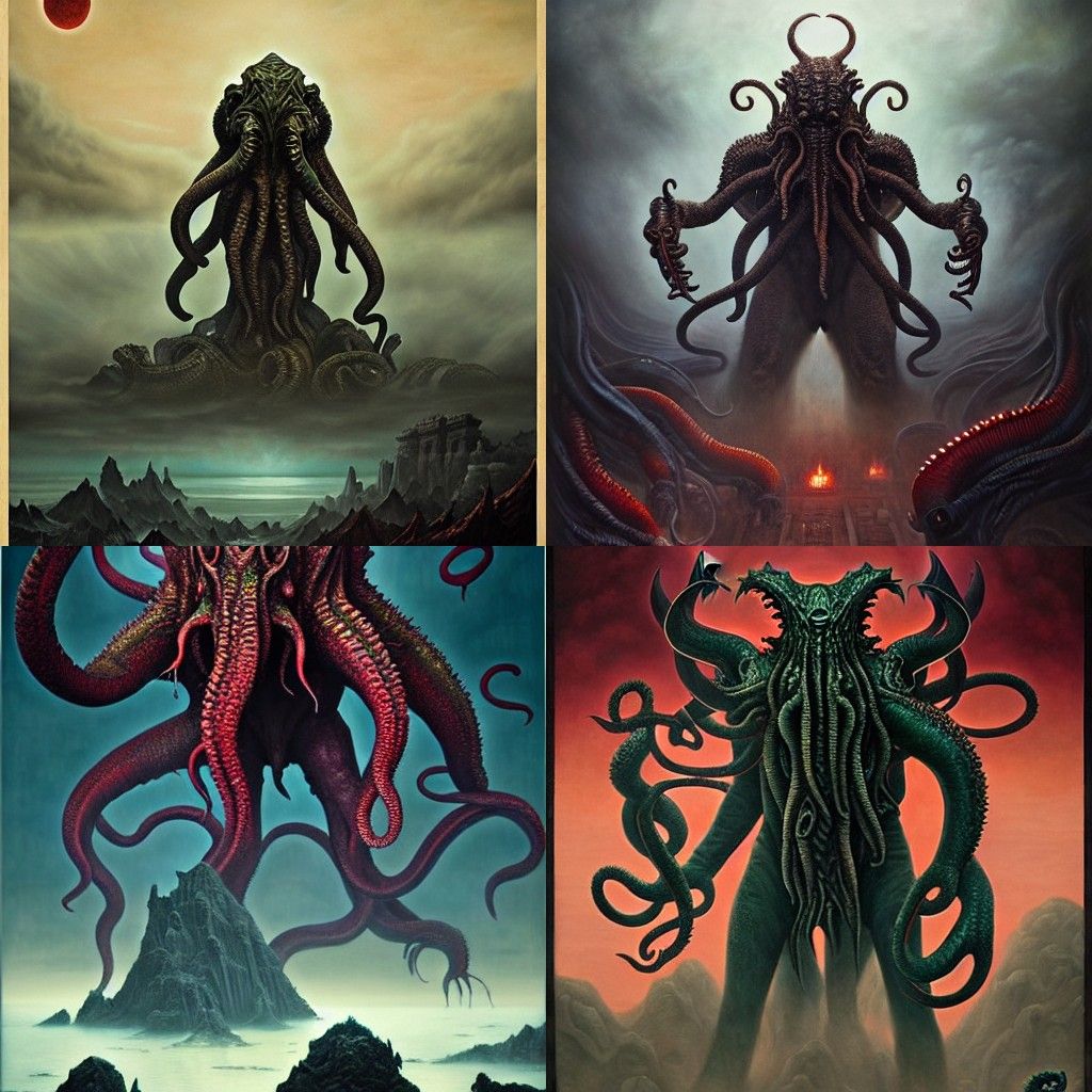 Cthulhu Kaiju Monsters as Detailed Matte Painting