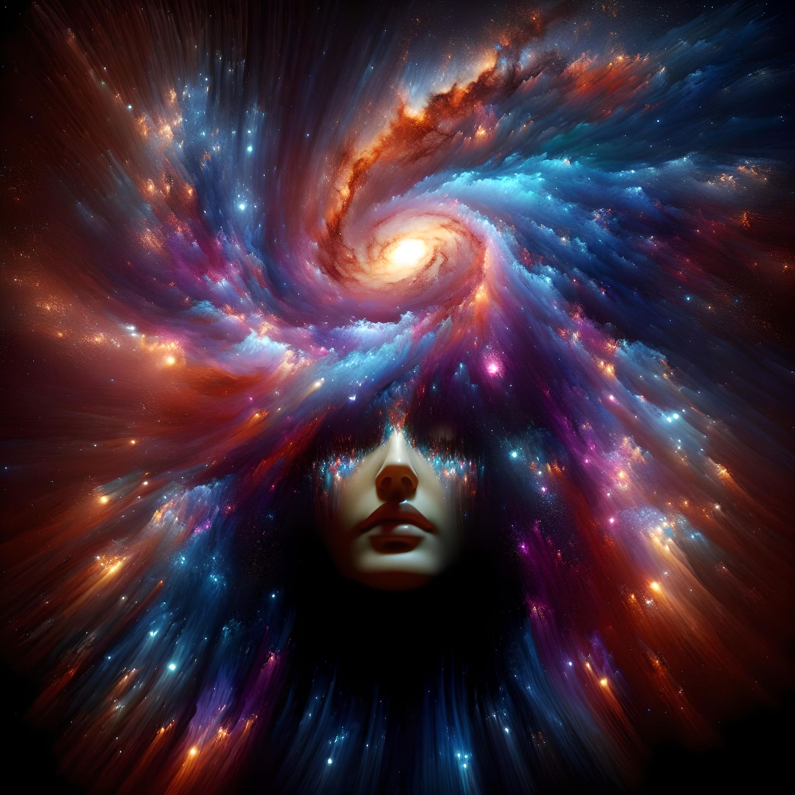 Woman's Head with Galaxy Explosion: Fantasy Concept Art