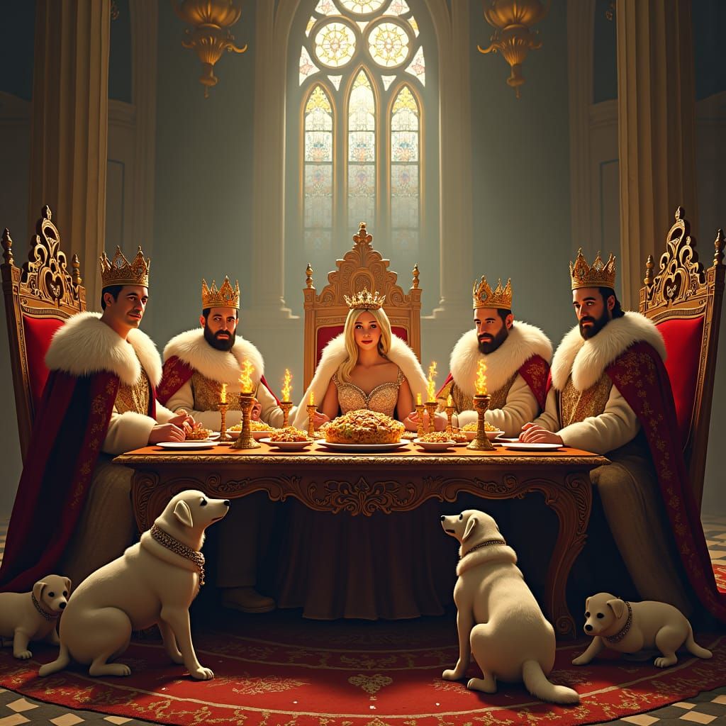 Royal Family Feast in Opulent Throne Room