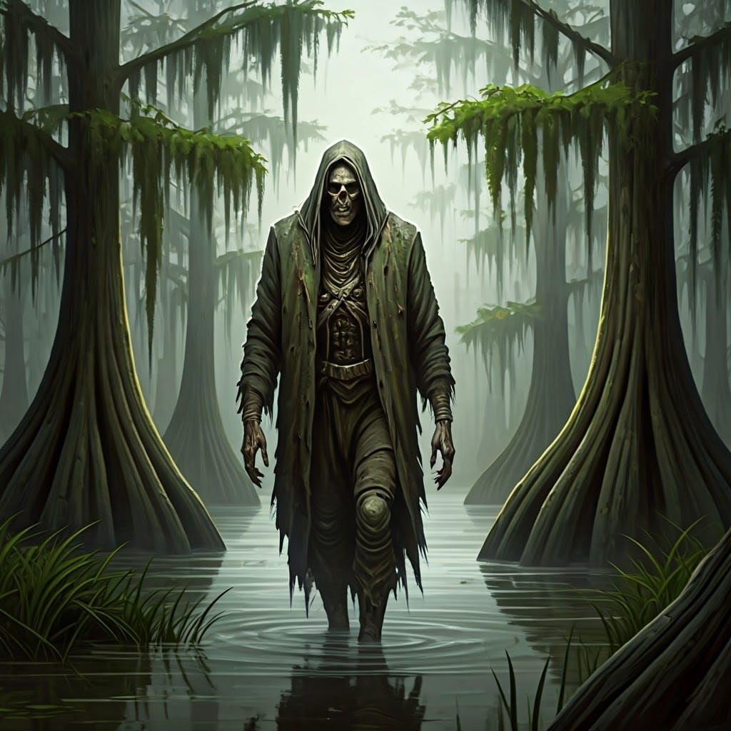 Grotesque Bayou Zombie in Dark Fantasy Style