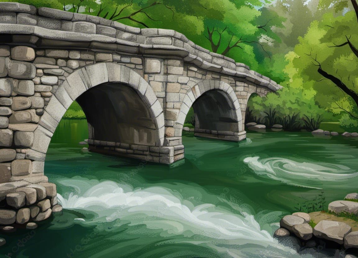 Scenic River View with Stone Bridge
