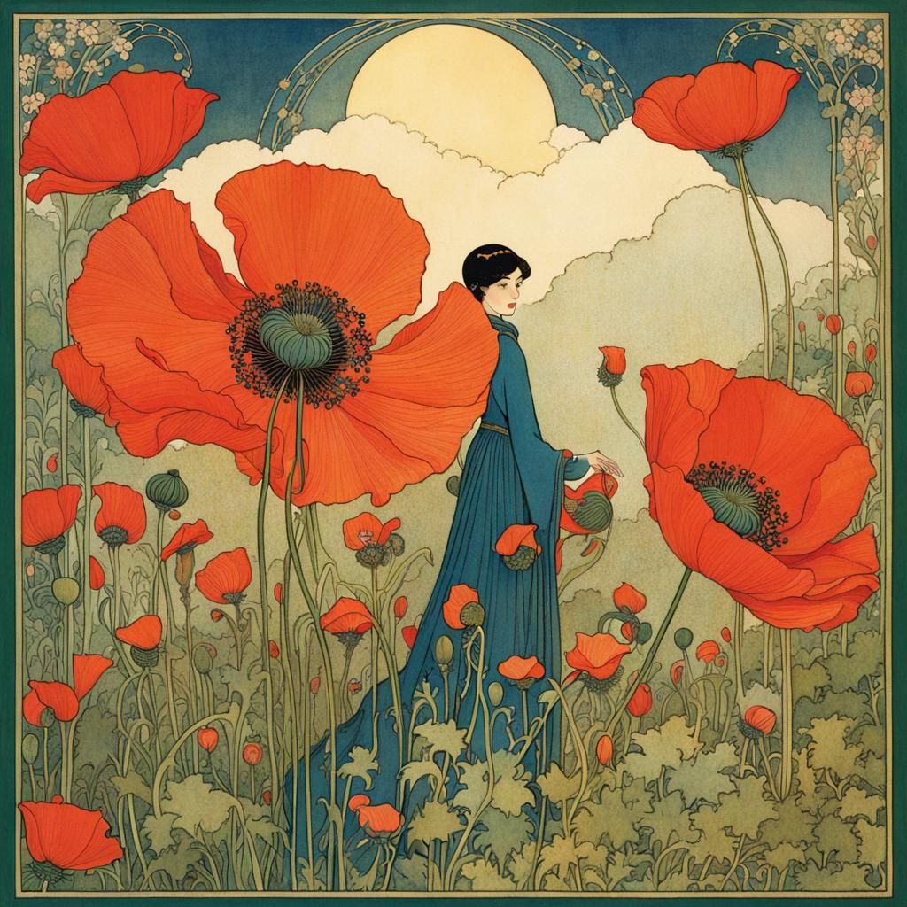 Poppy Blossom Inspired by Golden Age Illustration
