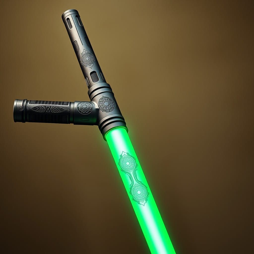 Cyberpunk Lightsaber with Viridian Blade and Earthy Backgrou...