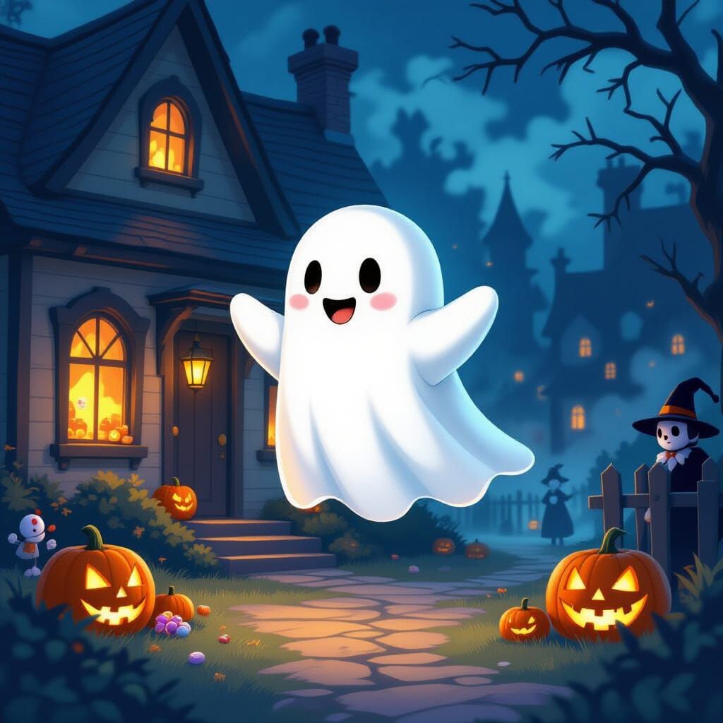 Ethereal Ghost Celebrates Halloween in Anime Style