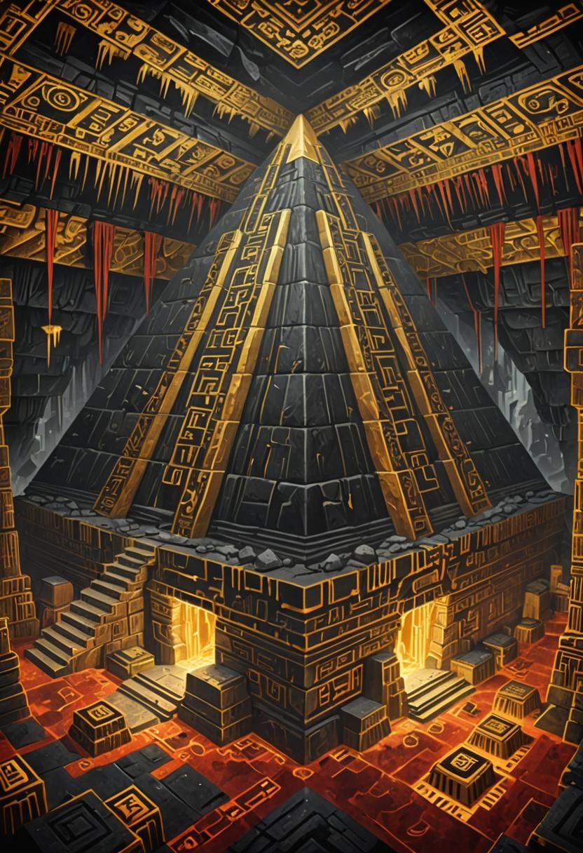 Art Deco Gold Pyramid in Obsidian Cave