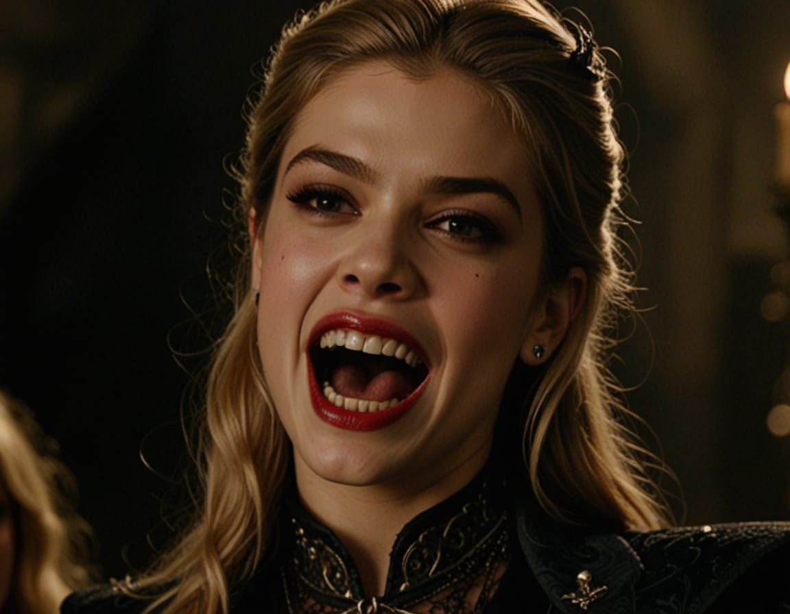 Nicola Peltz as a Bloodthirsty Vampire with Pointed Fangs