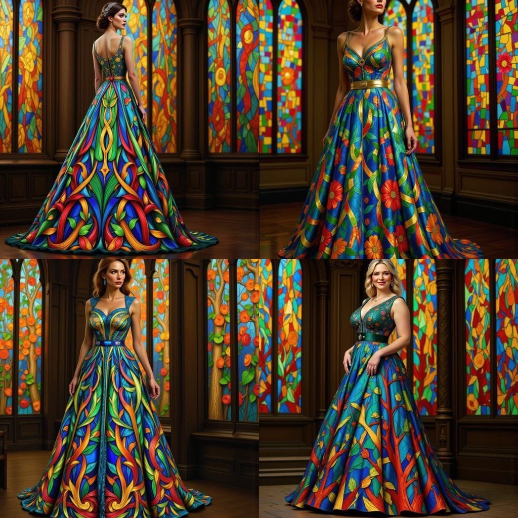 A breathtaking Tiffany glass dress with stained glass patter...