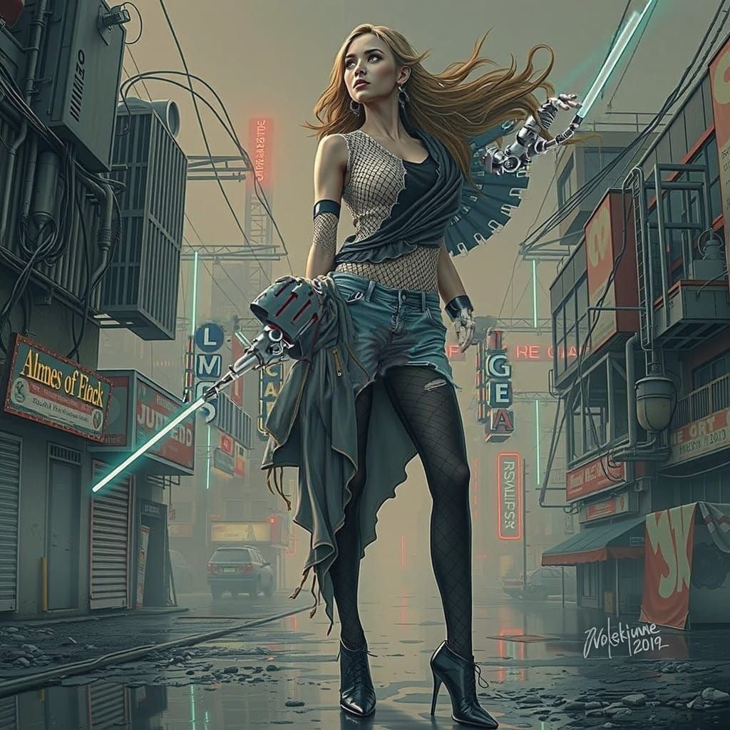 Cyberpunk Goddess Emerges from Dystopian Shadows